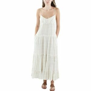 Free People Marigold ivory check Cotton Gauze tiered maxi Sundress L